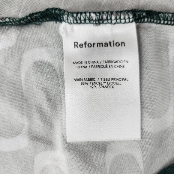 REFORMATION Bailey Printed High Neck Stretch Top Green - Picture 5 of 5